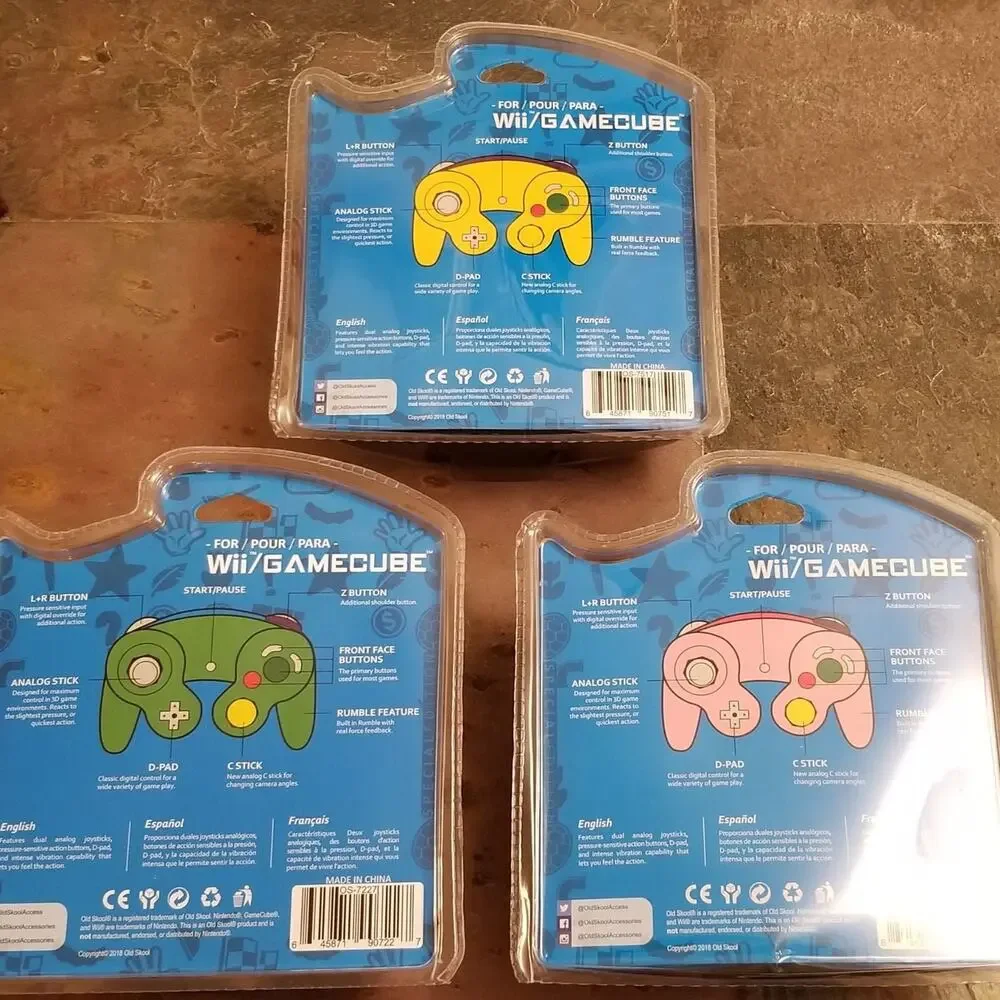 3 Gamecube Controllers ‐ 3 Colors Bundle (NEW) - Pink Yellow Green - Nintendo